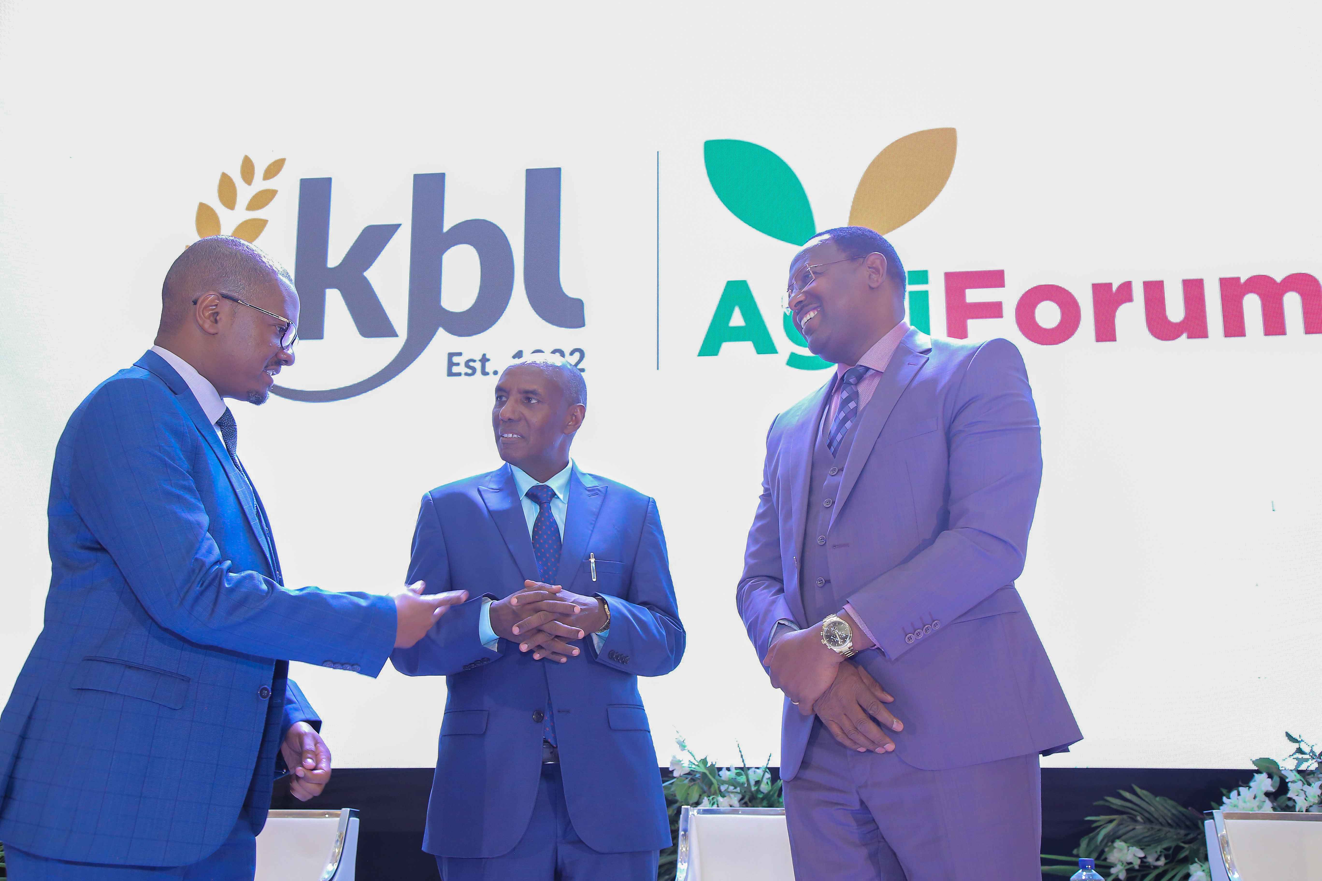 Eric Kiniti, Group Corporate Relations Director, EABL (left), Mr Philip Kello Harsama, PS in Ministry of Agriculture, Livestock and Mutunga John Kanyuithia, Member of Parliament, Tigania West, Chairman, Agriculture, and Livestock Committee.